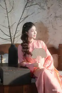 Serene Beauty of a Lady in Pink Traditional Dress with Spring Blossoms-6