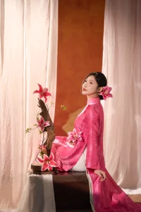 Elegant Pink Silk Ao Dai - Traditional Vietnamese Dress for Weddings and Special Occasions | Soft Pink Silk Fashion-6