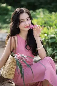 Captivating Grace: Long-Haired Beauty in Soft Pink Evokes Dreamy Serenity.-9