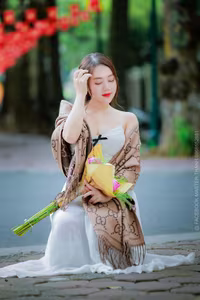 VGU No.88: Captivating Elegance A Young Woman's Gentle Beauty with a Lotus Bouquet-0