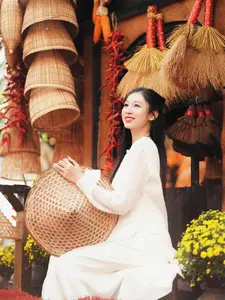 Pure Elegance of White Ao Dai in Traditional Vietnamese Setting-3
