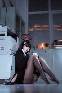 Blue Archive Tsukigami Rion Cosplay by Banbanzi: Alluring Office Uniform & Black Stockings - Tukuku-42