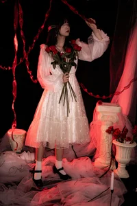 Elegant Red Dream Lolita Fashion Photography - YiTuYu Art Language Vol.9098 featuring Model A Tang-1