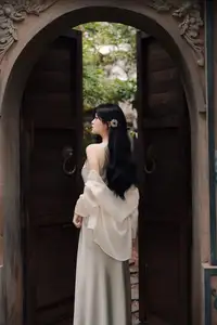 VGU No.170: Elegant Woman in Pristine White Dress Amidst Serene Garden – Capturing Timeless Grace.-2