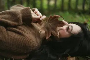 VGU No.185: Gentle Autumn Charm: A Girl's Radiant Smile in a Warm Plaid Scarf-3