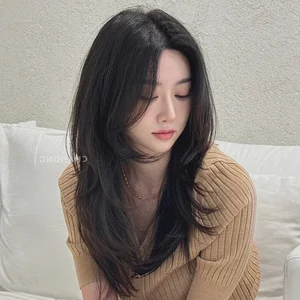 Timeless elegance of classic black bob hair amidst the lush green forest-5