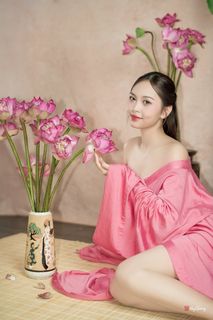 Graceful Young Woman in Pink with Lotus Flowers | Vietnamese Beauty Photo-5