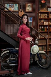 Discover Vietnamese Ao Dai Beauty: Elegant, Graceful Girl in a Cafe Setting-8