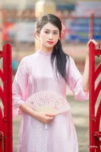 VGU No.163: The Graceful Beauty of a Vietnamese Girl in Traditional Pink Ao Dai Amidst Ancient Architecture-9
