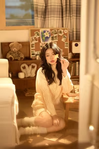 VGU No.93: Cozy Comfort: Girl Reading a Book in a Warm Sweater, Embracing Relaxed Home Style.-4