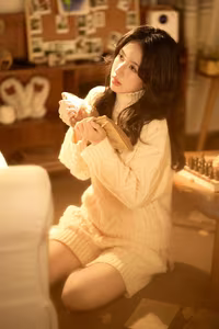 VGU No.93: Cozy Comfort: Girl Reading a Book in a Warm Sweater, Embracing Relaxed Home Style.-6