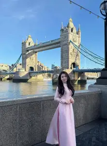 Elegant Pink Ao Dai at London's Tower Bridge: A Cultural Fusion-4