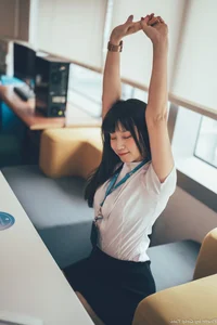 Sophisticated Office Lady Fashion: Ruoying in Elegant White Blouse, Black Pencil Skirt, and Sheer Stockings for a Professional Corporate Look-11