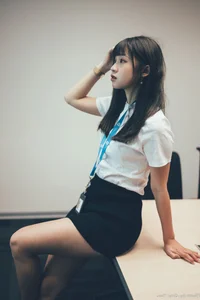 Sophisticated Office Lady Fashion: Ruoying in Elegant White Blouse, Black Pencil Skirt, and Sheer Stockings for a Professional Corporate Look-29