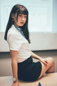 Sophisticated Office Lady Fashion: Ruoying in Elegant White Blouse, Black Pencil Skirt, and Sheer Stockings for a Professional Corporate Look-16