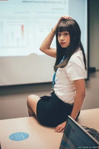 Sophisticated Office Lady Fashion: Ruoying in Elegant White Blouse, Black Pencil Skirt, and Sheer Stockings for a Professional Corporate Look-24