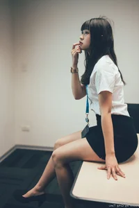 Sophisticated Office Lady Fashion: Ruoying in Elegant White Blouse, Black Pencil Skirt, and Sheer Stockings for a Professional Corporate Look-0