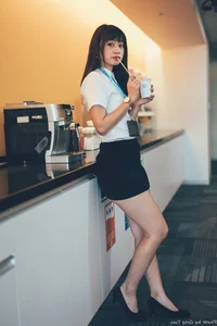 Sophisticated Office Lady Fashion: Ruoying in Elegant White Blouse, Black Pencil Skirt, and Sheer Stockings for a Professional Corporate Look-37