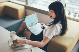 Sophisticated Office Lady Fashion: Ruoying in Elegant White Blouse, Black Pencil Skirt, and Sheer Stockings for a Professional Corporate Look-8