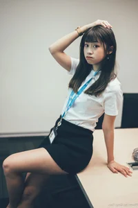 Sophisticated Office Lady Fashion: Ruoying in Elegant White Blouse, Black Pencil Skirt, and Sheer Stockings for a Professional Corporate Look-35