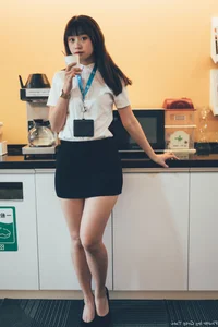 Sophisticated Office Lady Fashion: Ruoying in Elegant White Blouse, Black Pencil Skirt, and Sheer Stockings for a Professional Corporate Look-6