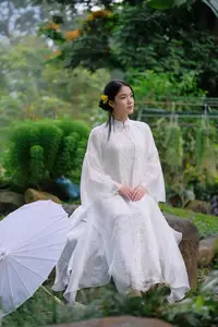 Vietnamese Beauty: Elegant Girl in White Ao Dai, Conical Hat with Yellow Flowers in Ancient Garden-4
