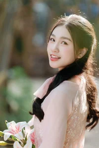 Poetic Beauty in Pink Ao Dai and White Lilies-4