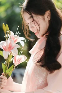 Poetic Beauty in Pink Ao Dai and White Lilies-1