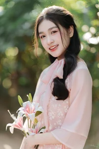 Poetic Beauty in Pink Ao Dai and White Lilies-10