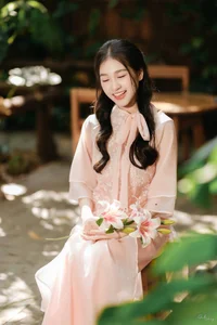 Poetic Beauty in Pink Ao Dai and White Lilies-3