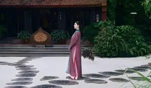 Graceful East Asian Beauty: Traditional Charm in a Lush Green Garden-15