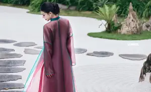 Graceful East Asian Beauty: Traditional Charm in a Lush Green Garden-3