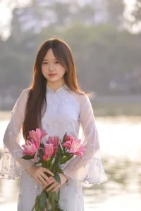 Elegant Traditional Ao Dai at Hoan Kiem Lake: A Timeless Fashion Journey Through the Heart of Hanoi, Vietnam-1