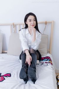 Chinese Model Tian Tian No.2333: Elegant in White Shirt, Skirt, Long Boots & Sheer Black Stockings-28