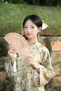 East Asian Traditional Beauty: Gentle Young Woman in Ao Dai with Elegant Wooden Fan-8