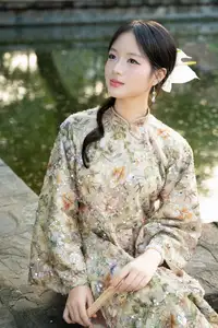 East Asian Traditional Beauty: Gentle Young Woman in Ao Dai with Elegant Wooden Fan-9
