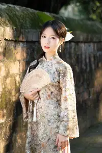 East Asian Traditional Beauty: Gentle Young Woman in Ao Dai with Elegant Wooden Fan-20