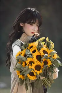 Youthful Beauty: A Gentle Girl Embracing Radiant Sunflowers-4