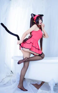The Enchanting Charm of JiuQuJean as Neko Kurumi in Vibrant Red-9