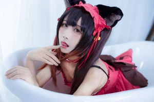 The Enchanting Charm of JiuQuJean as Neko Kurumi in Vibrant Red-7