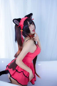 The Enchanting Charm of JiuQuJean as Neko Kurumi in Vibrant Red-8