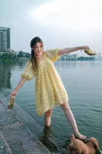 VGU No.135: Capturing Youthful Radiance: Girl in Yellow Dress Finds Serenity by the Lakeside.-6