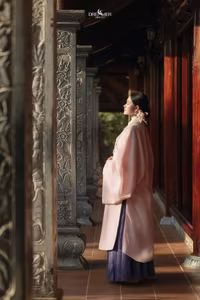 XVG No.50: Elegant Vietnamese Woman in Pink Traditional Dress, Conical Hat, Serene Beauty.-9