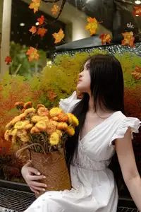 VGU No.169: Discovering Serene Autumn Charm with an Asian Beauty and Golden Chrysanthemums.-6