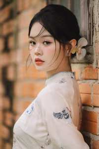 XVG No.29: Graceful Ao Dai - Unveiling the Serene Beauty of a Vietnamese Woman with Golden Blooms.-5