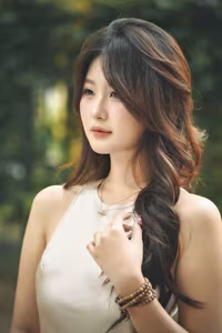 VGU No.54: Elegant Vietnamese Girl with White Chrysanthemums, A Gentle Moment by Bicycle Amidst Greenery.-8