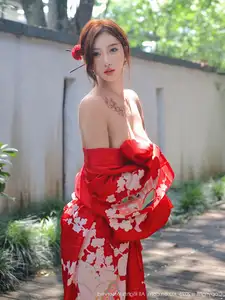 Jin Yun Xi Yuki: Enchanting Beauty in a Fiery Red Kimono, Captivating Every Gaze - XiuRen No.10683-48