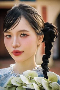 Timeless Grace in Blue Floral Ao Dai and Ancient Architecture-8