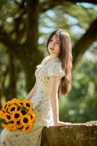 Charming Beauty with Sunflowers in a Natural Landscape-21