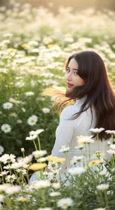 VGU No.100: Serene Beauty A Vietnamese Girl in Ao Dai Embracing a Radiant Daisy Field-1